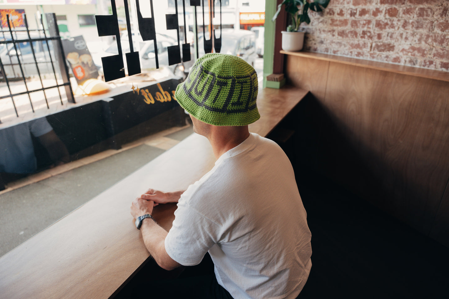 3) CROCHET HAT - Green & Grey