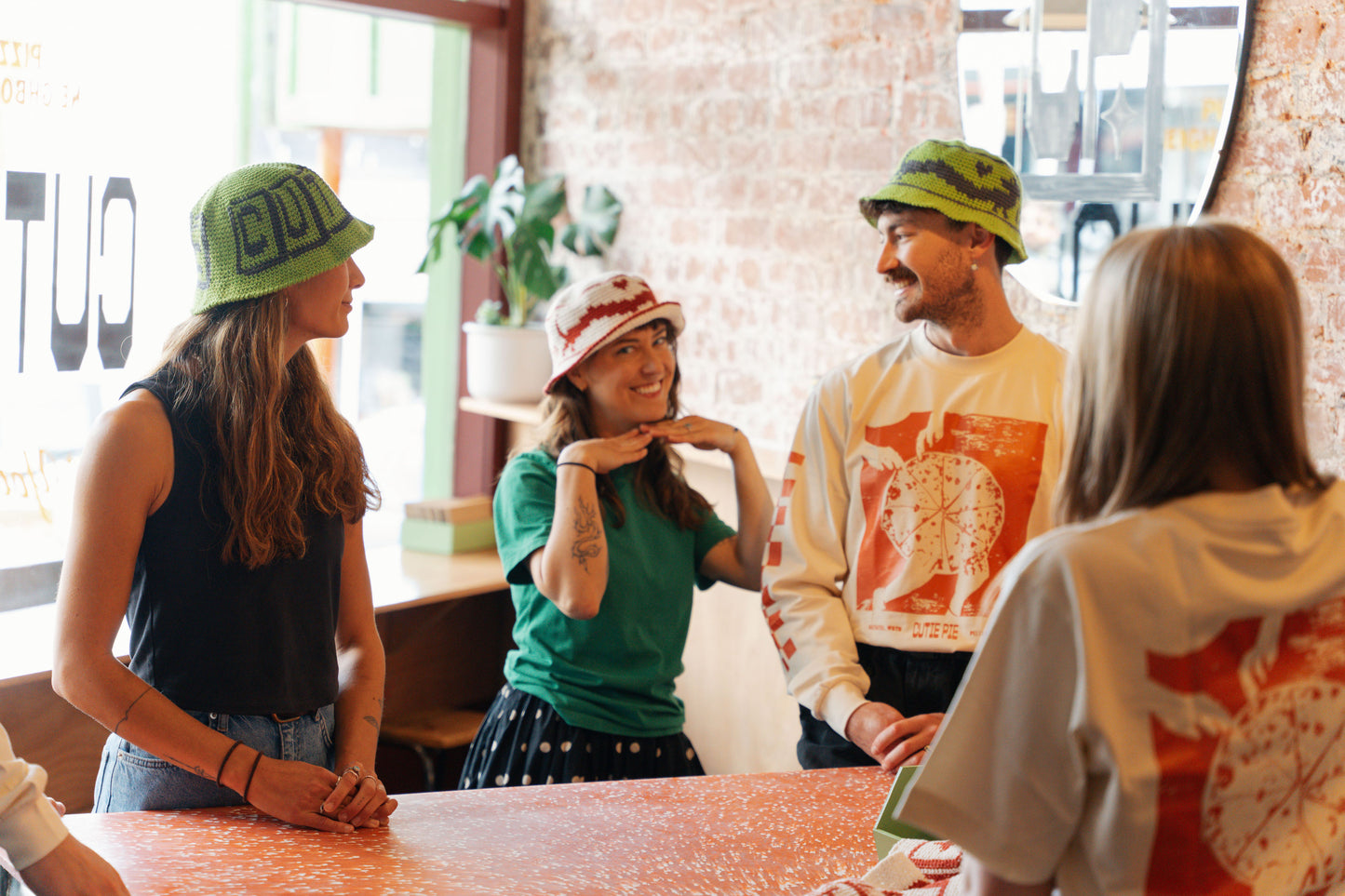 3) CROCHET HAT - Green & Grey