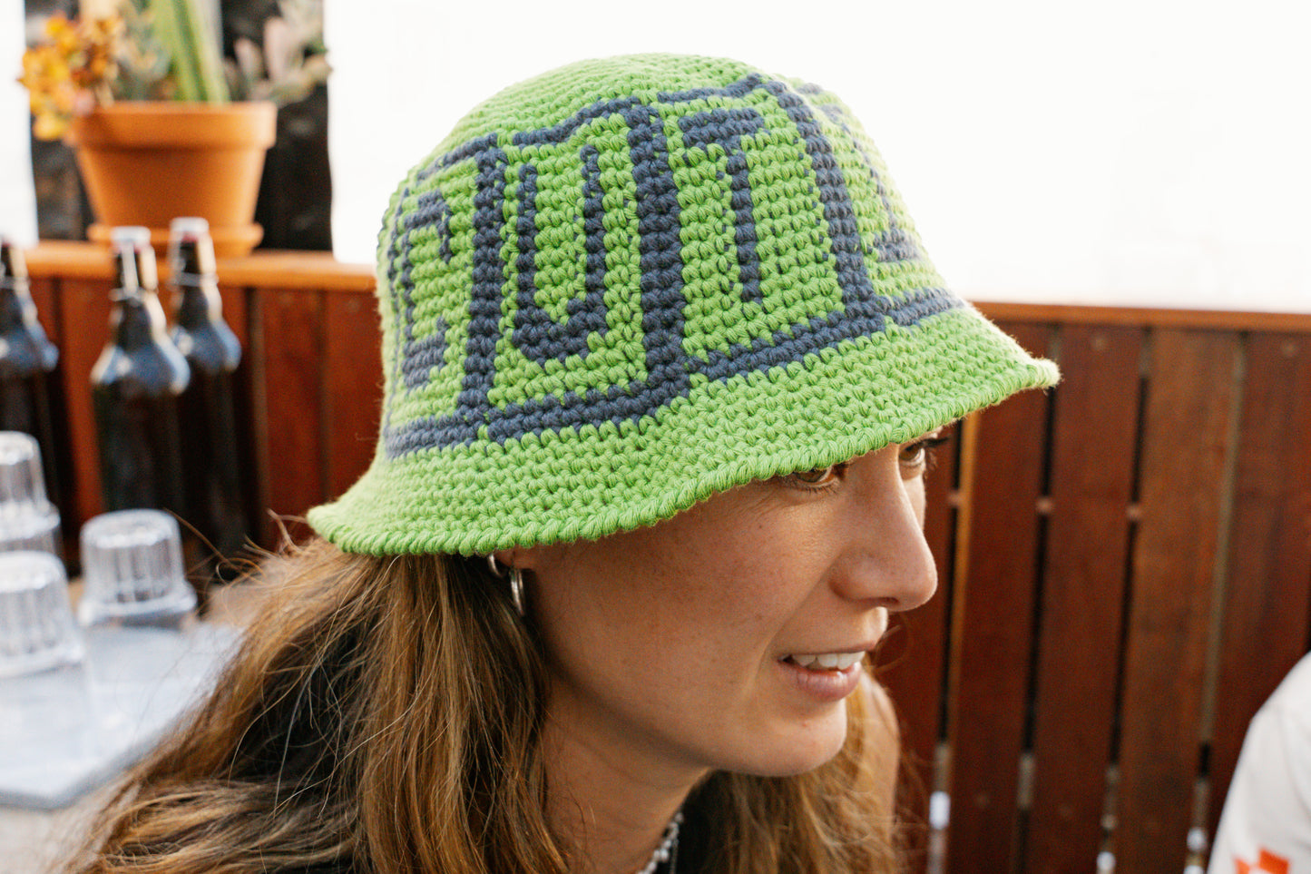 3) CROCHET HAT - Green & Grey